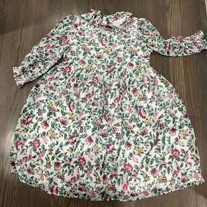 | Janie And Jack Girls Floral Dress Flowers Bird Ruffle Cuffs size 10
